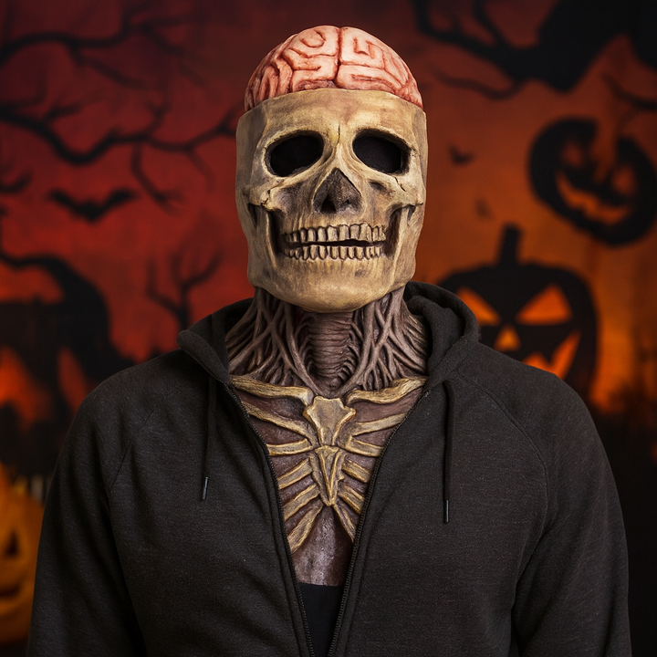 Latex Skeleton Mask with Hat front view