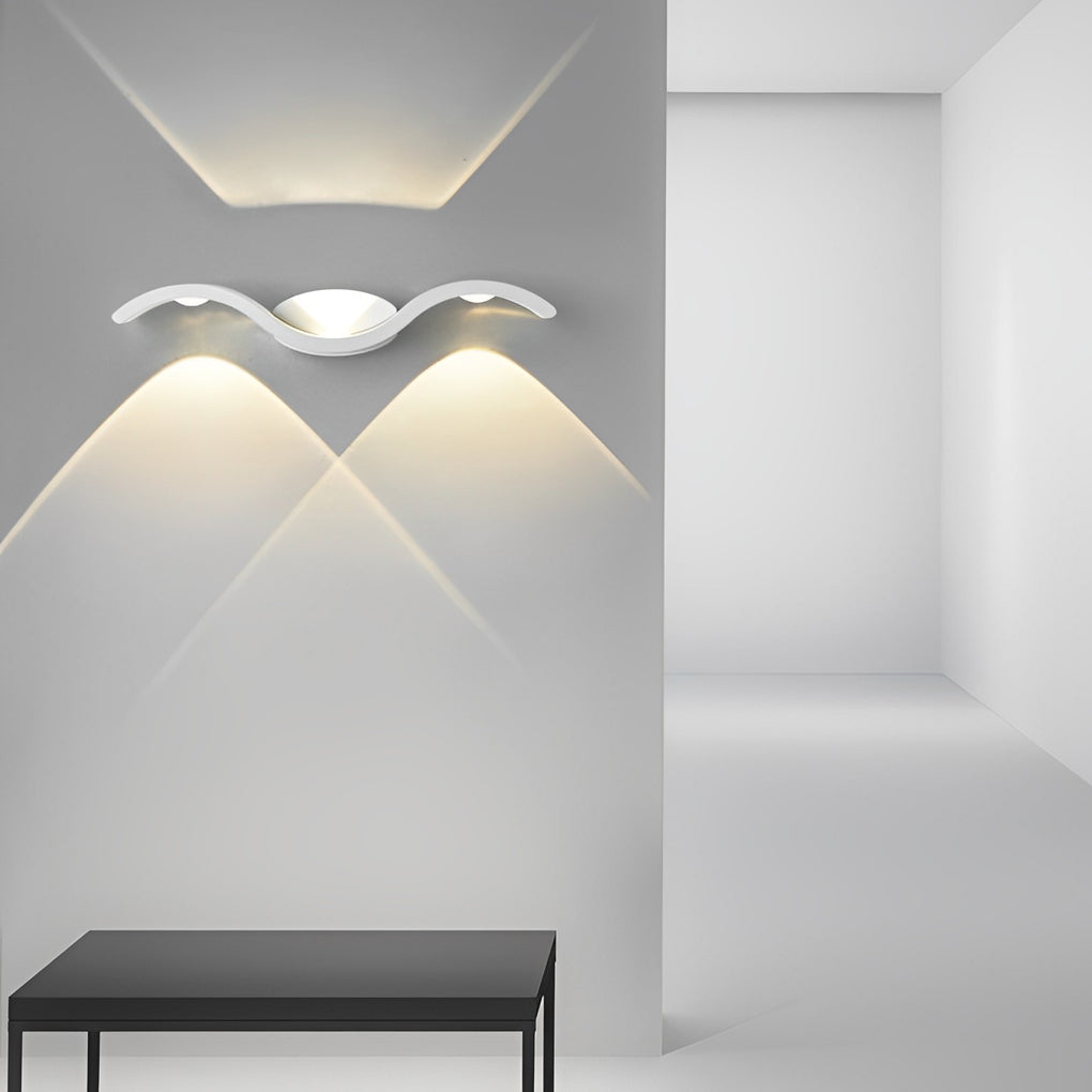 White Layered-Beam Aluminum Patio Light lit on wall