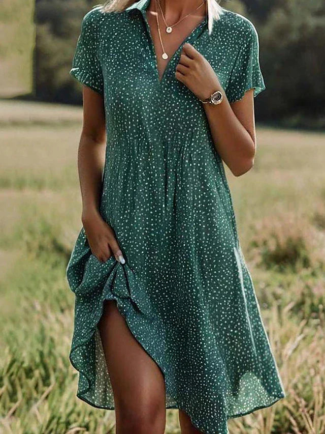 Green Polka-Dot Midi Shirt Dress worn lifestyle