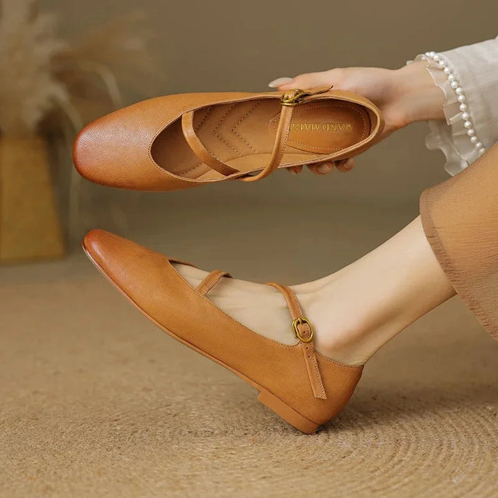 Brown Leather Closed-Toe Flats front view