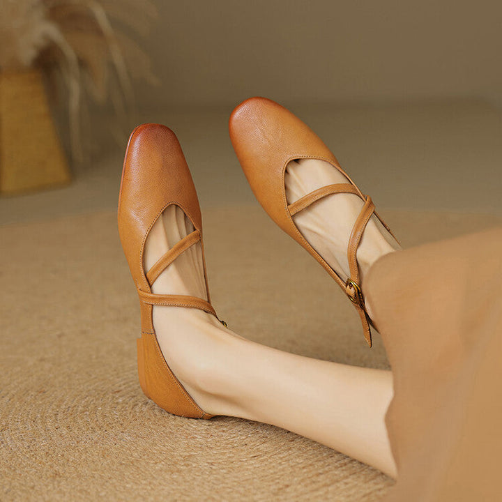 Brown Leather Closed-Toe Flats side view