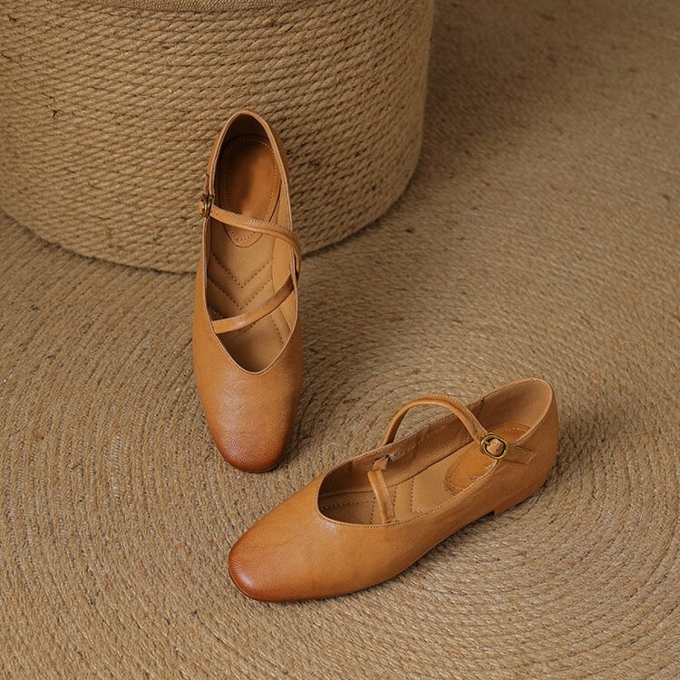 Brown Leather Closed-Toe Flats strap detail