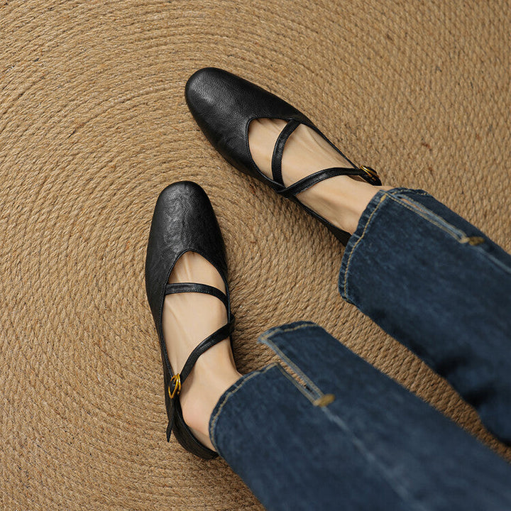 Black Leather Closed-Toe Flats side view