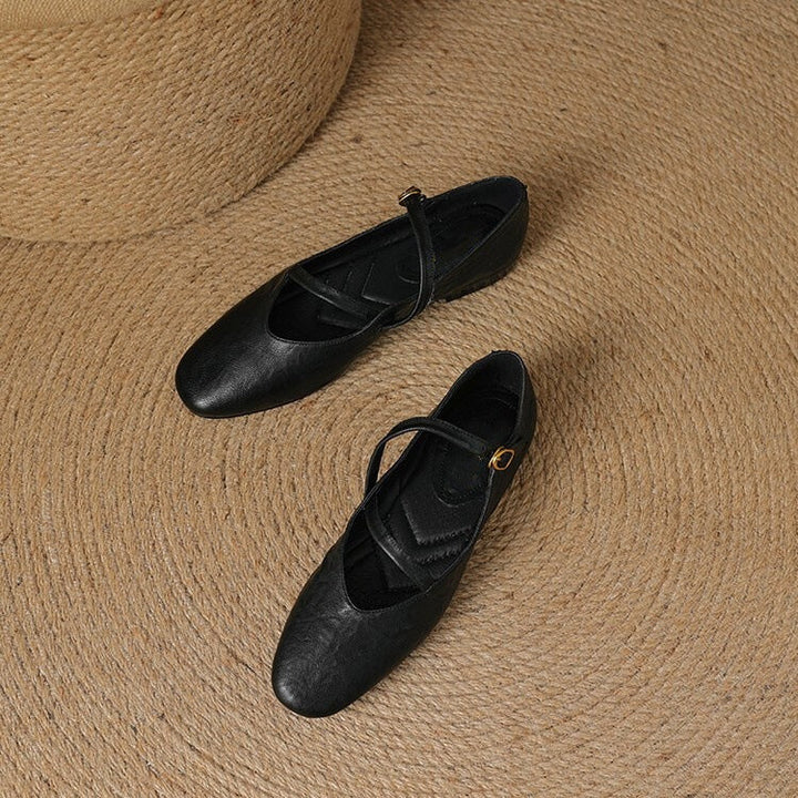 Black Leather Closed-Toe Flats strap detail