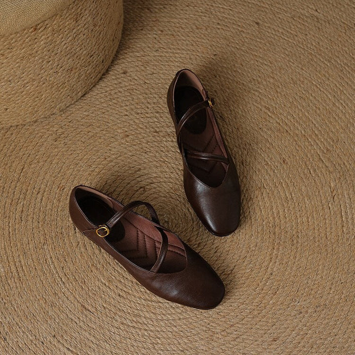 Mocha Leather Closed-Toe Flats side view