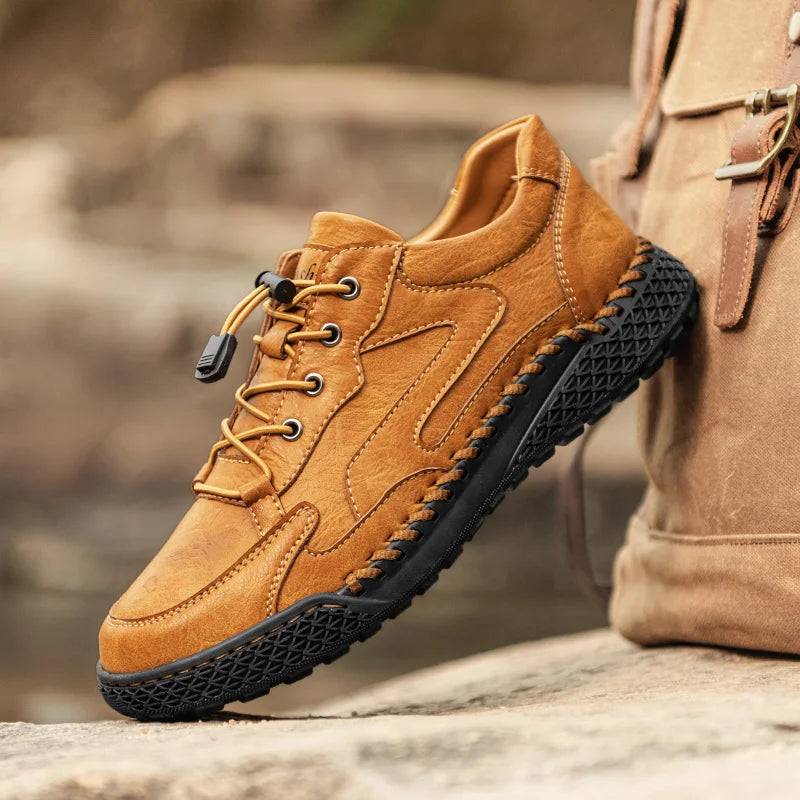 Light Brown Leather Hiking Shoes side angle