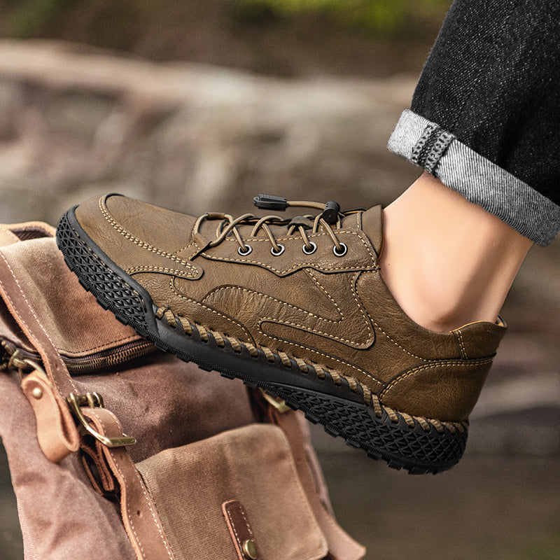 Dark Brown Leather Hiking Shoes side detail