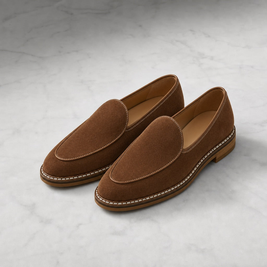 Saddle Suede Leather-Lined Loafers pair angled view