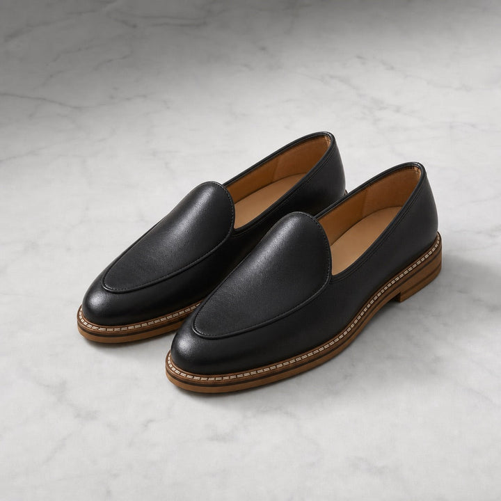 Nero Leather Leather-Lined Loafers pair angled view