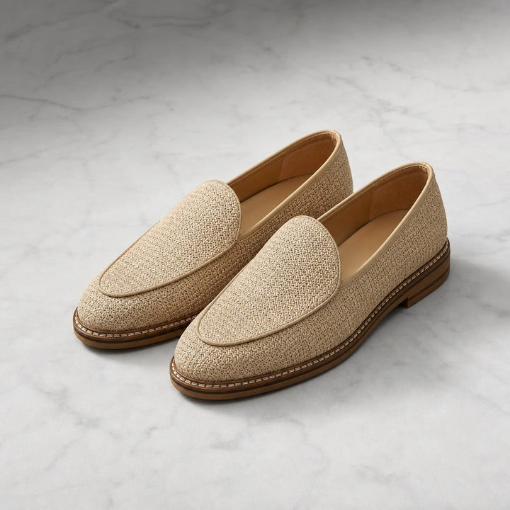 Sand Raffia Leather-Lined Loafers front view
