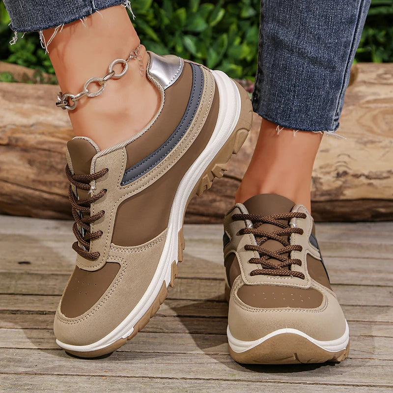 Brown Leather Patchwork Platform Sneakers side view