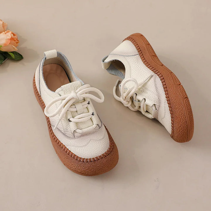 White Leather Platform Sneakers top and side view