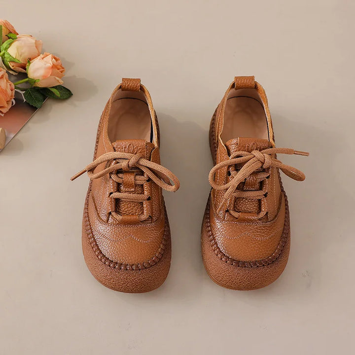 Brown Leather Platform Sneakers pair front view
