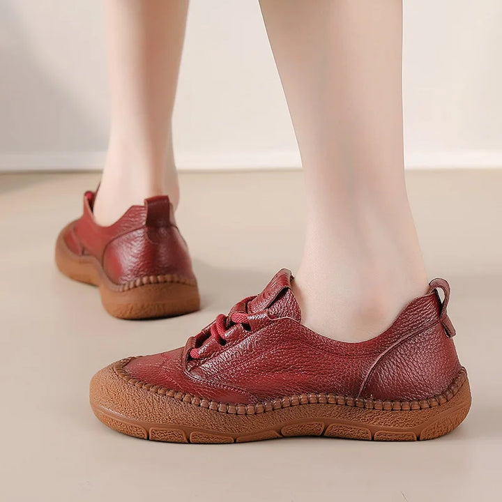 Burgundy Leather Platform Sneakers worn side view