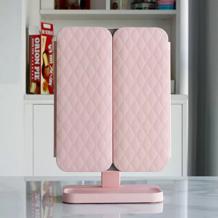 Foldable LED Vanity Mirror with Triple Lighting, Magnification, USB-C Charging