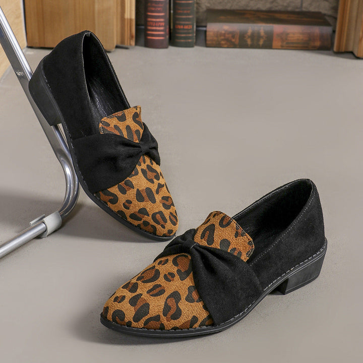 Black Leopard Print Block-Heel Loafers pair view