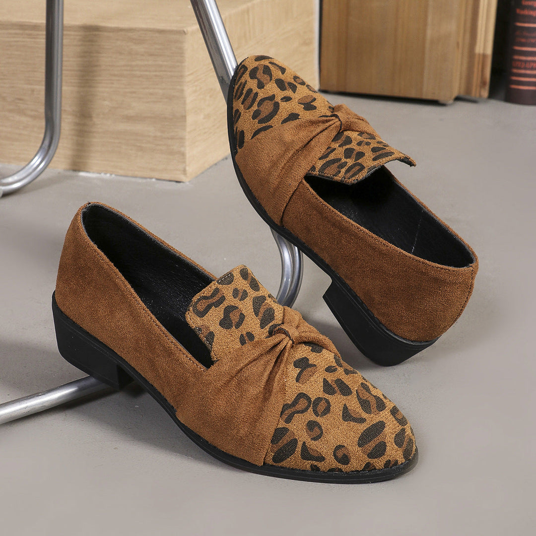 Brown Leopard Print Block-Heel Loafers pair view