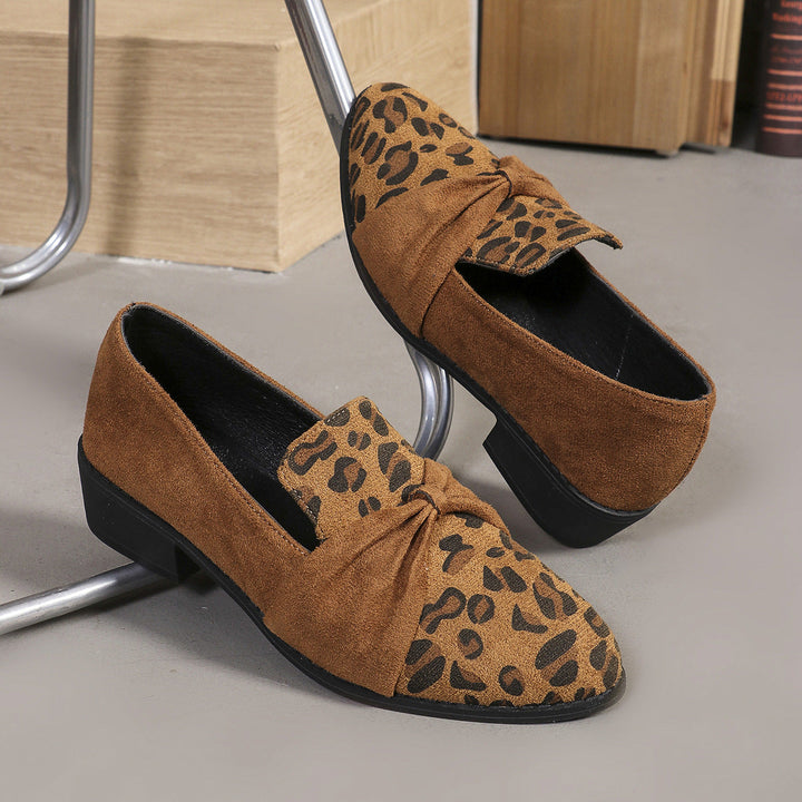 Brown Leopard Print Block-Heel Loafers pair view