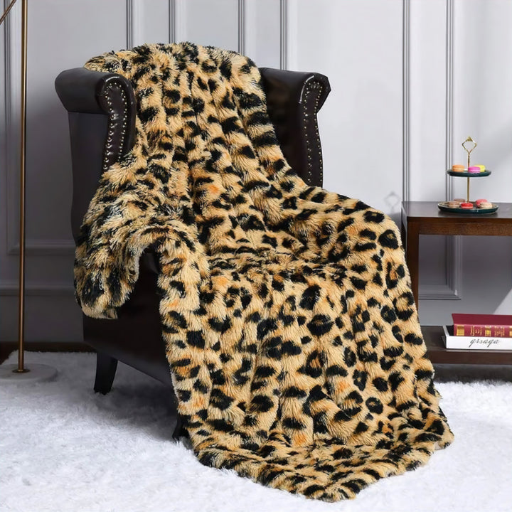 Leopard Print Faux Fur Throw front view