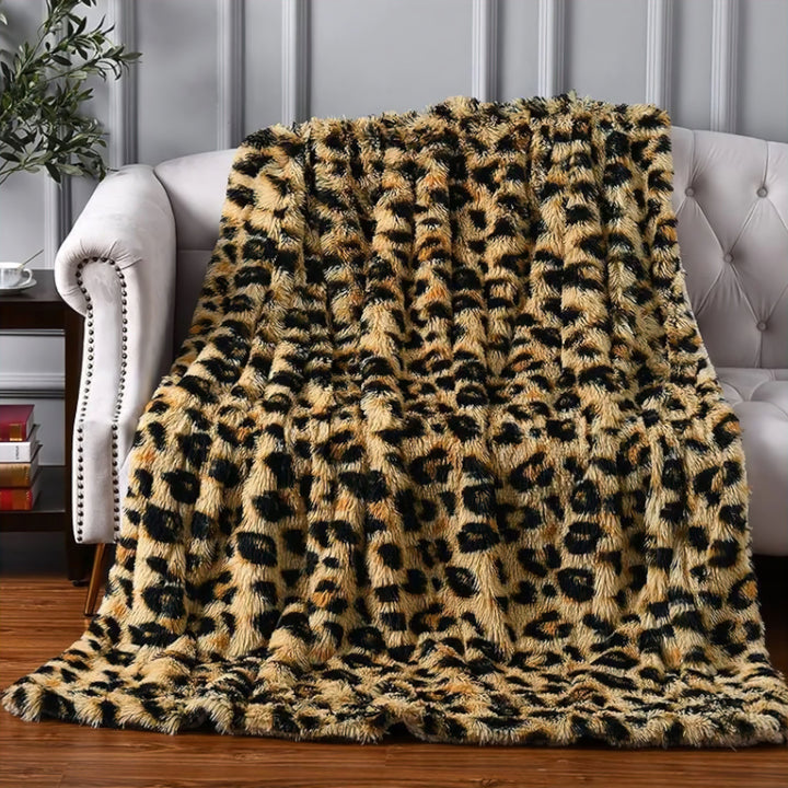 Leopard Print Faux Fur Throw size comparison