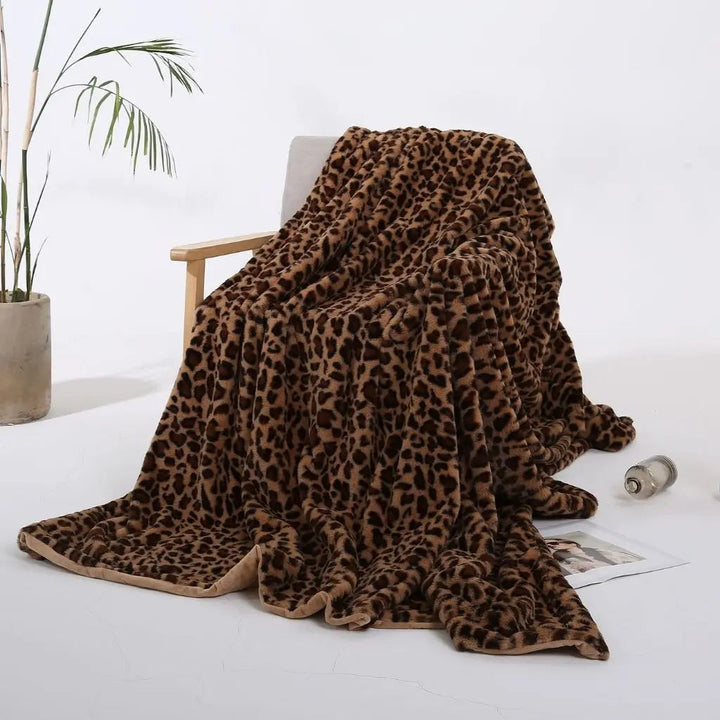 Leopard Print Velvet Throw Blanket colour range flat lay