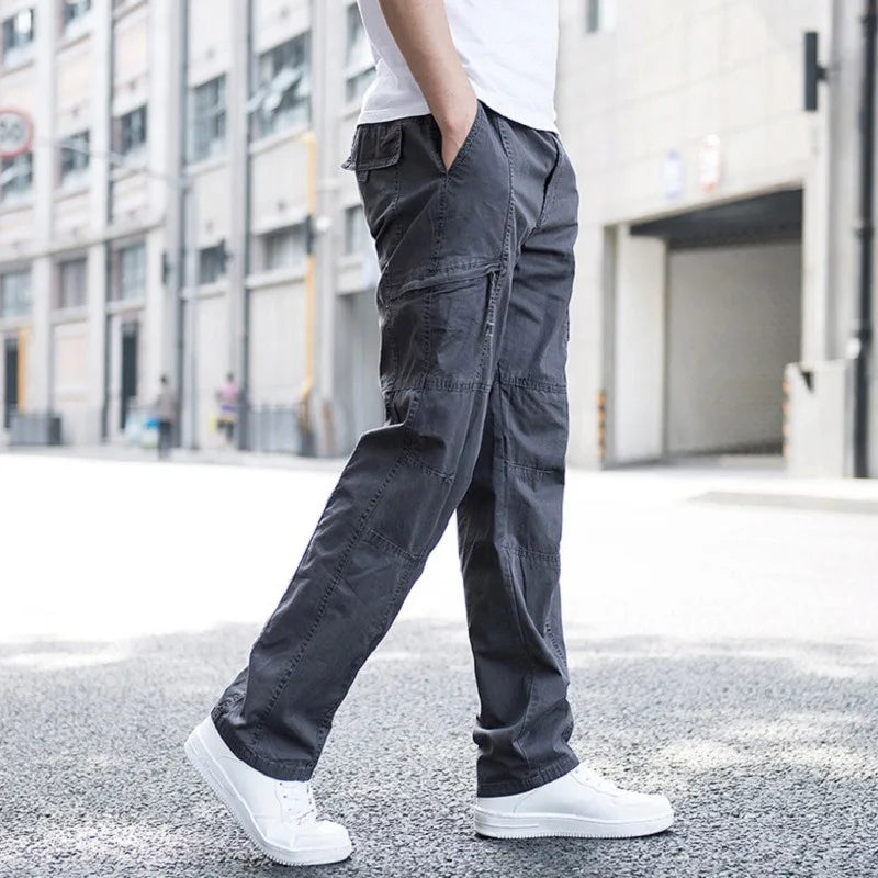 Light Gray Cotton Cargo Pants front view