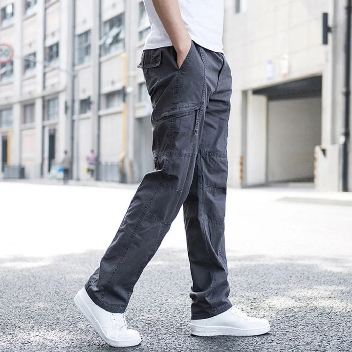Light Gray Cotton Cargo Pants front view