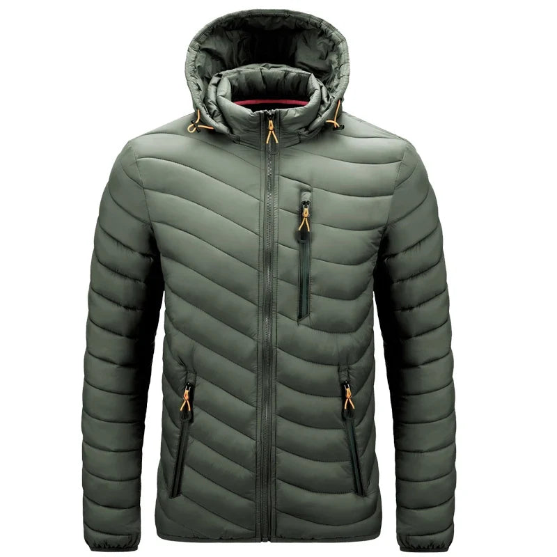 Black Lightweight Hooded Puffer Jacket front view