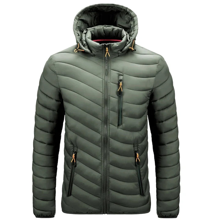 Black Lightweight Hooded Puffer Jacket front view