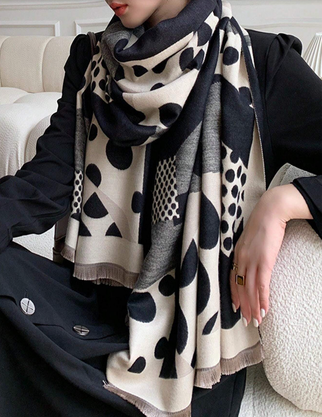 Style 1 Lightweight Graphic Print Scarf polka dot worn lifestyle