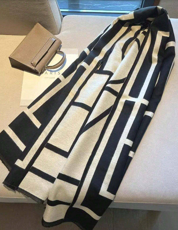 Style 2 Lightweight Graphic Print Scarf geometric pattern flat lay