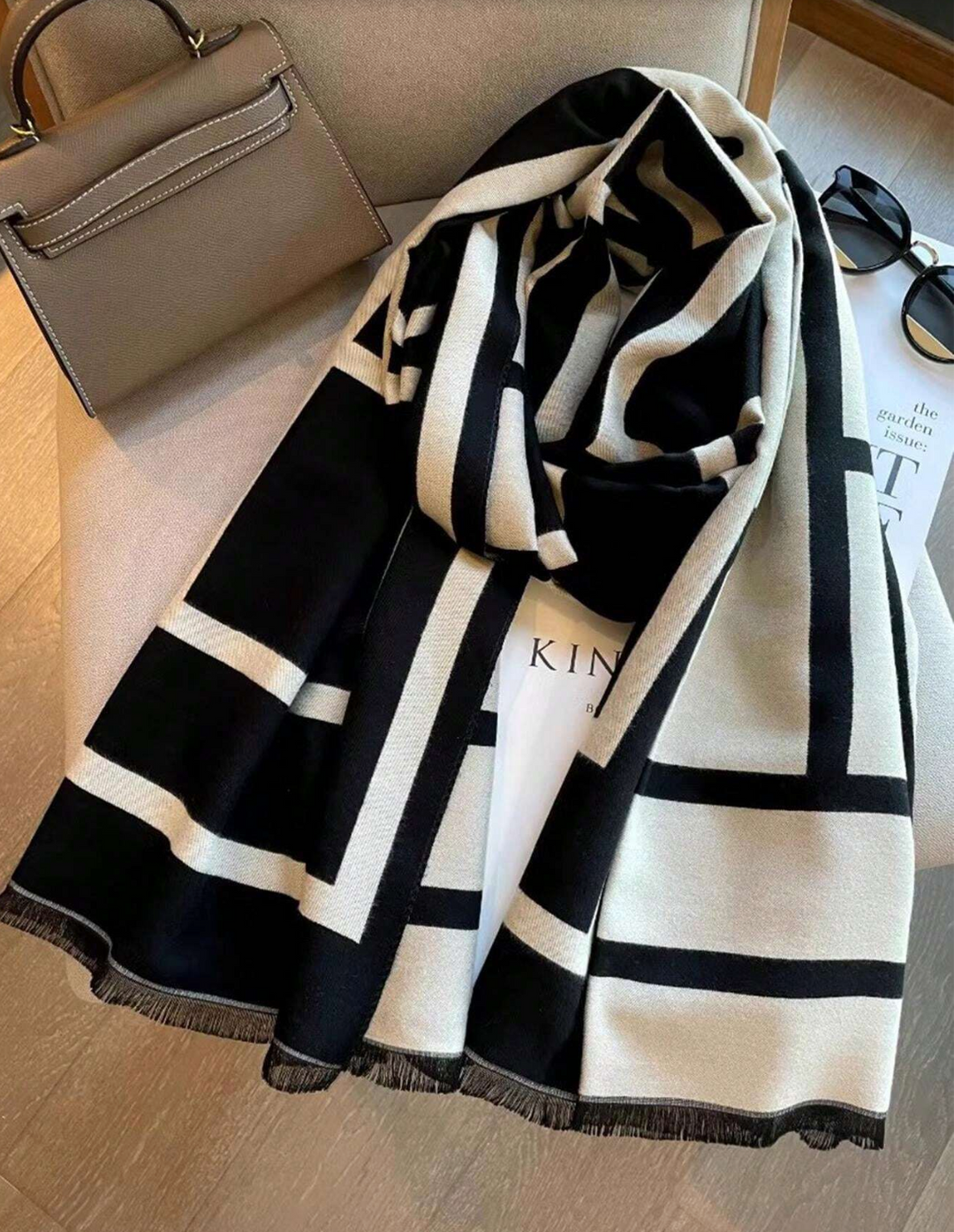 Style 2 Lightweight Graphic Print Scarf geometric pattern draped view