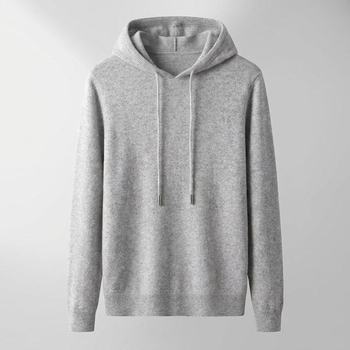 Grey Merino Wool Pullover Hoodie studio front view