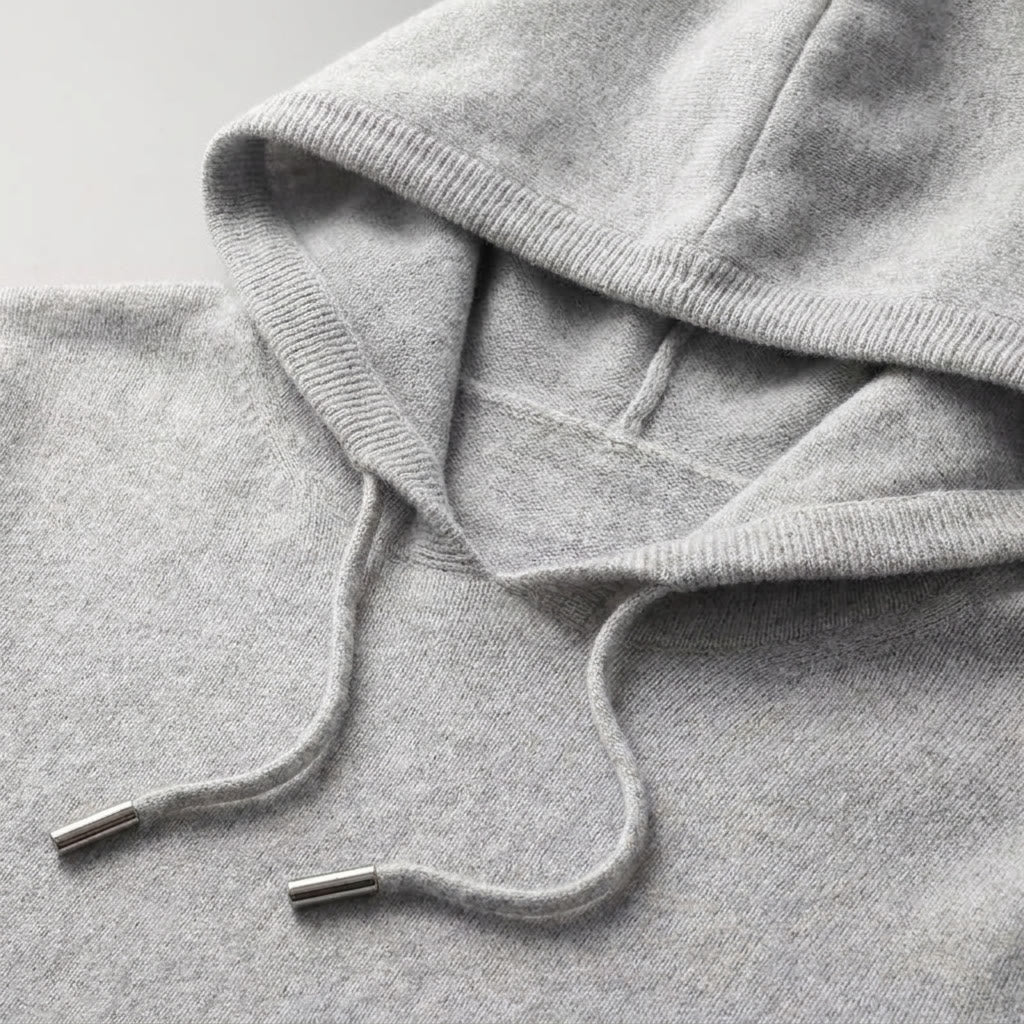 Grey Merino Wool Pullover Hoodie knit detail