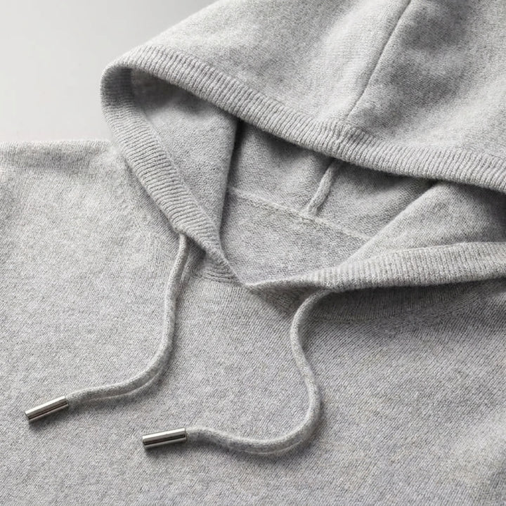 Grey Merino Wool Pullover Hoodie knit detail