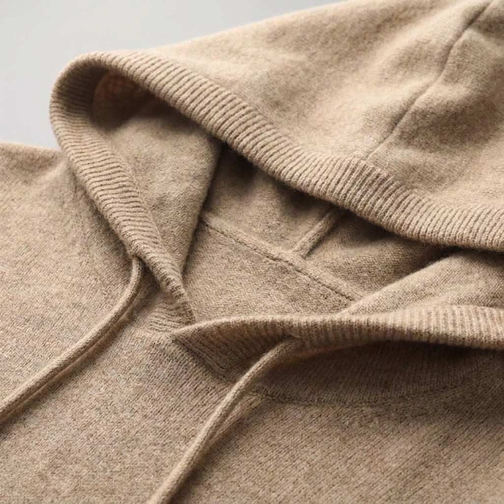 Beige Merino Wool Pullover Hoodie knit detail
