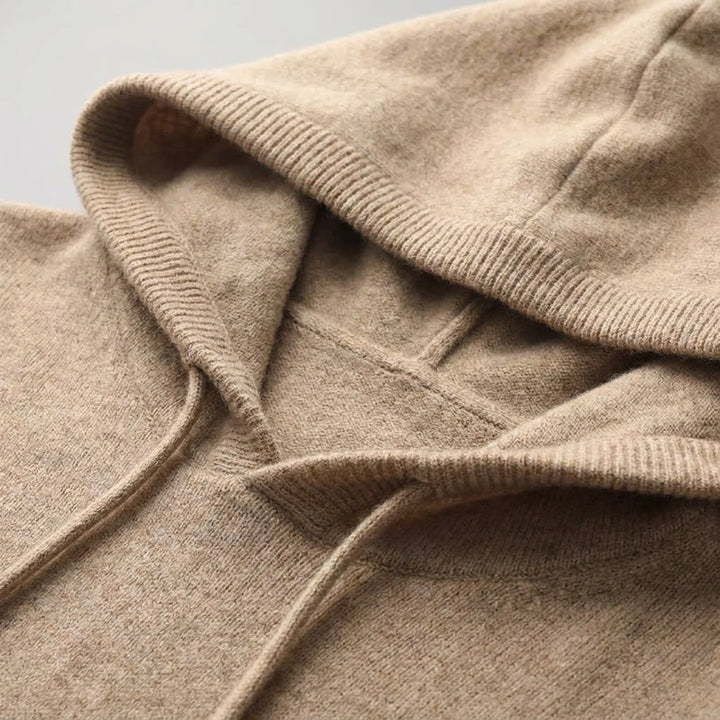 Beige Merino Wool Pullover Hoodie knit detail