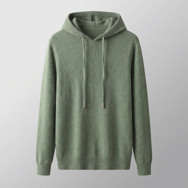 Green Merino Wool Pullover Hoodie studio front view