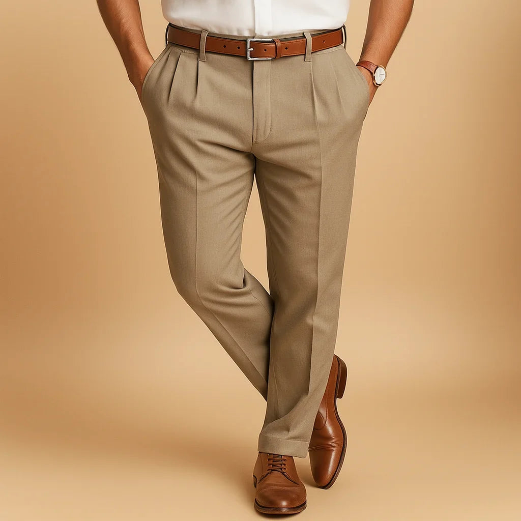 Beige Relaxed-Fit Chinos front view