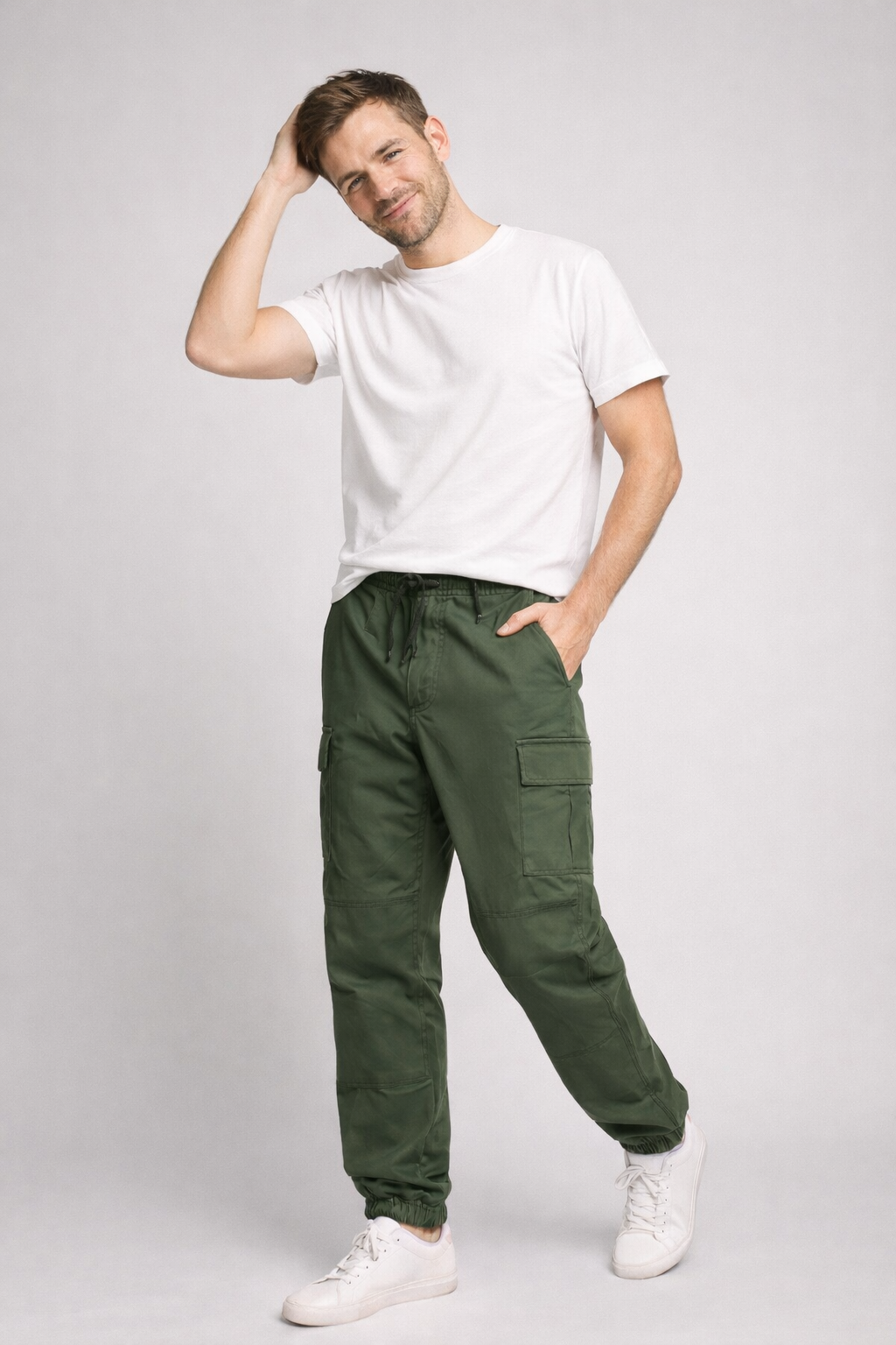 Green Lightweight Tapered Cargo Pants worn relaxed pose