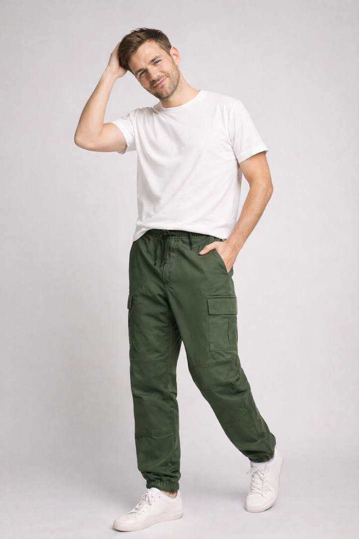 Green Lightweight Tapered Cargo Pants worn relaxed pose