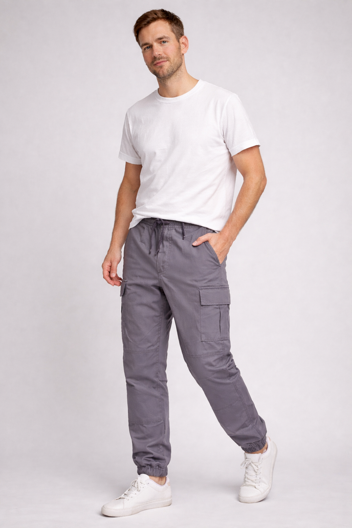 Gray Lightweight Tapered Cargo Pants worn front view