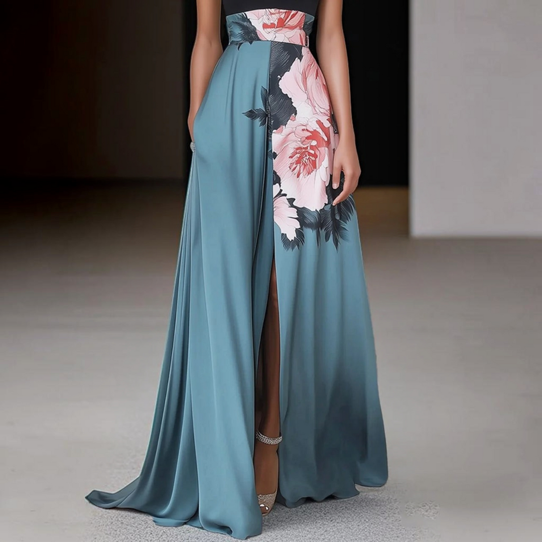 Floral Maxi Dress side slit detail