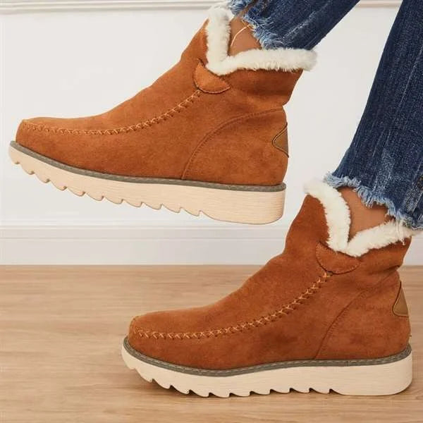 Beige Lined Slip-On Snow Boots front view