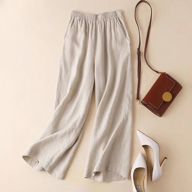 Apricot Linen Wide-Leg Pants flat lay