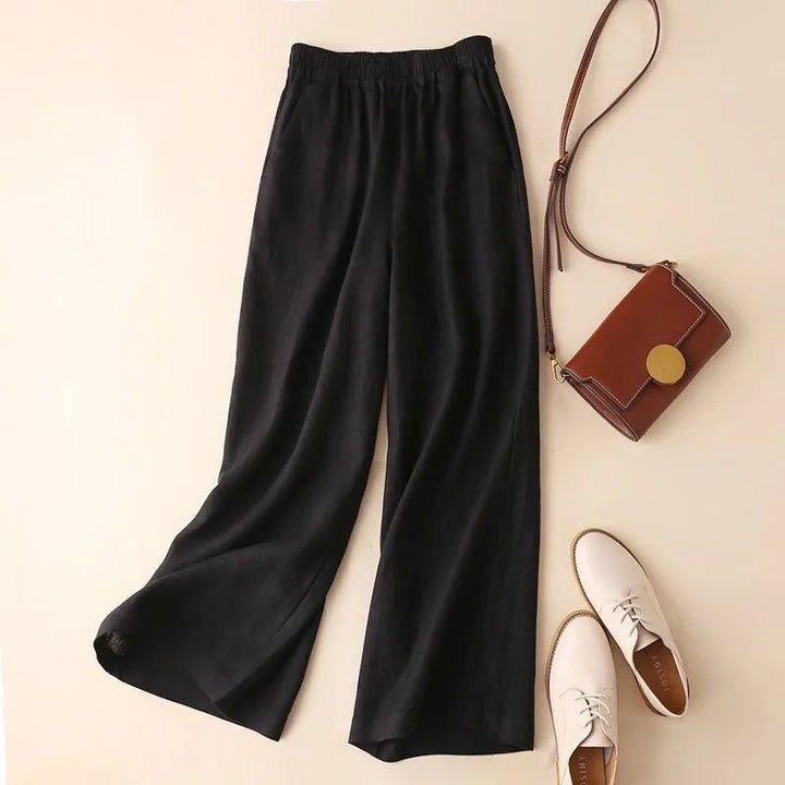 Black Linen Wide-Leg Pants flat lay