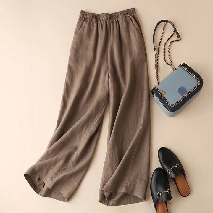 Brown Linen Wide-Leg Pants flat lay