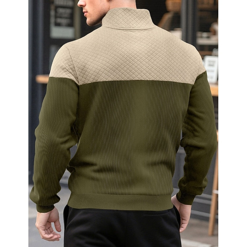 Quilted-Yoke Quarter-Zip Sweatshirt with Kangaroo Pocket
