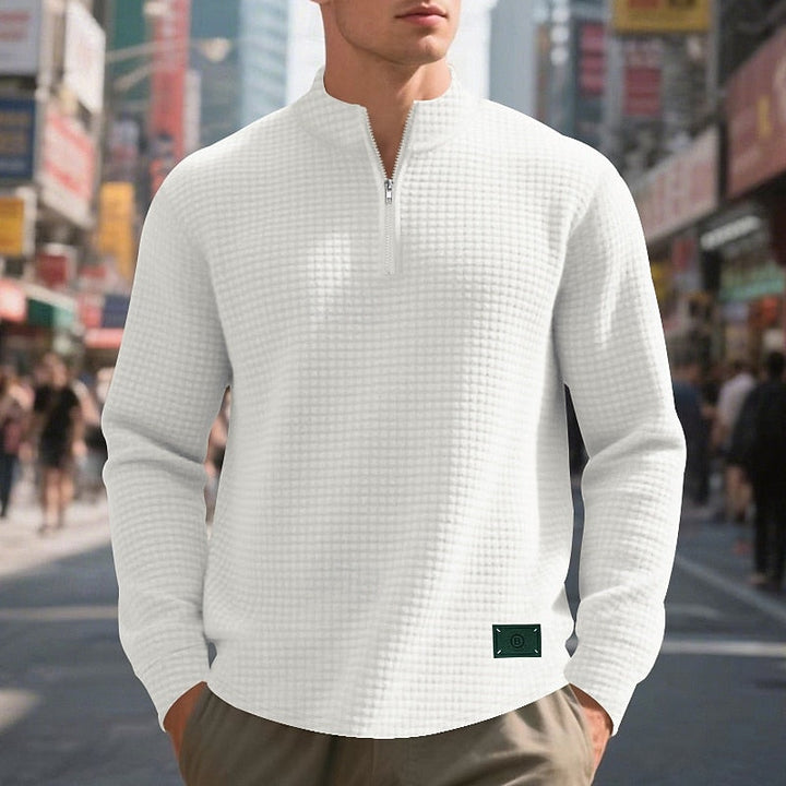 Waffle-Knit Quarter-Zip Pullover Sweater