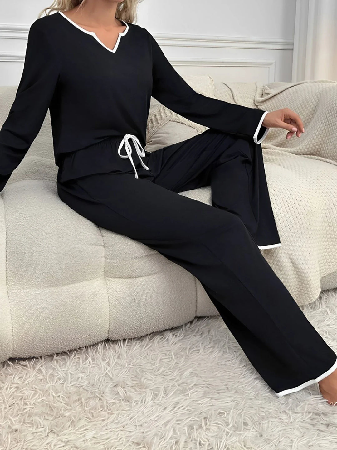 Long-Sleeve Cotton-Blend Pajama Set front view
